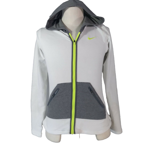 Nike hoodie sweatshirt sweater women's large white gray Dri-FIT long sleeve Flaw - Picture 1 of 11